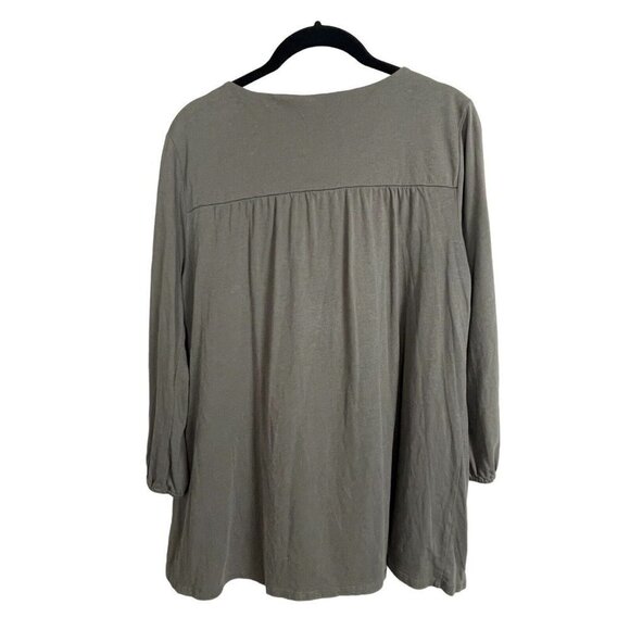 Garnet Hill Olive Green Embroidered Floral 3/4 Sleeve Tunic Top Size M - Picture 5 of 7